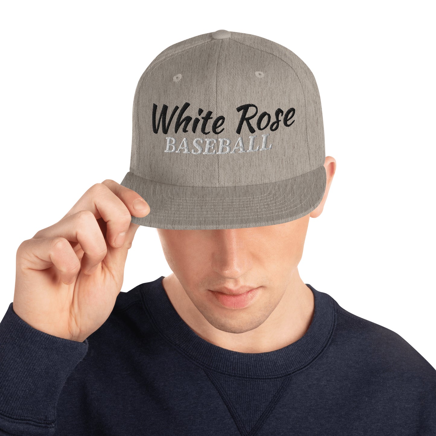 White Rose Text Snapback Hat