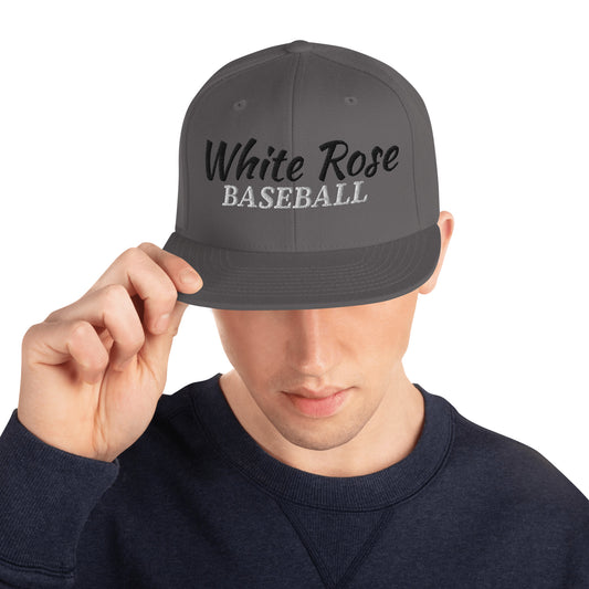 White Rose Text Snapback Hat