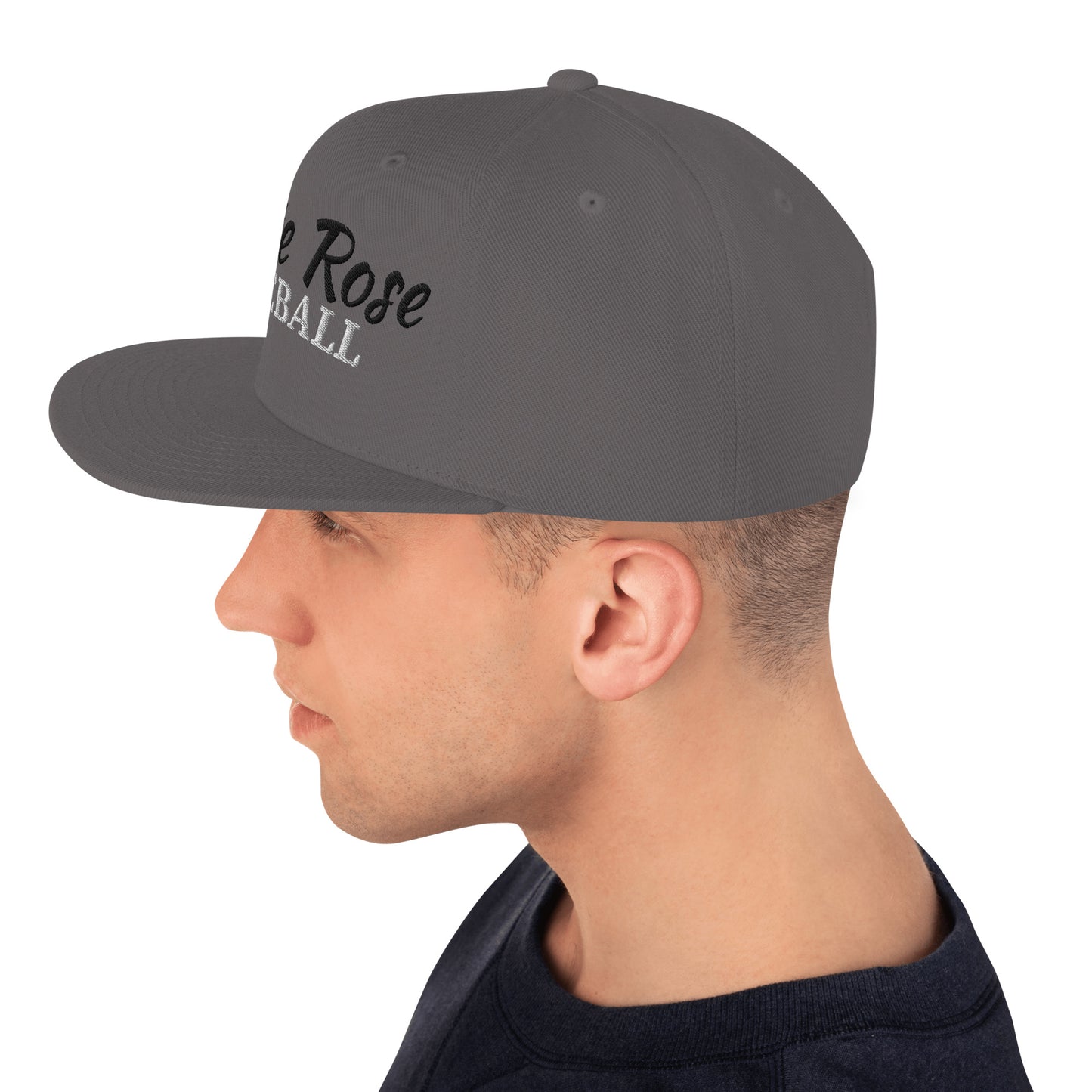 White Rose Text Snapback Hat