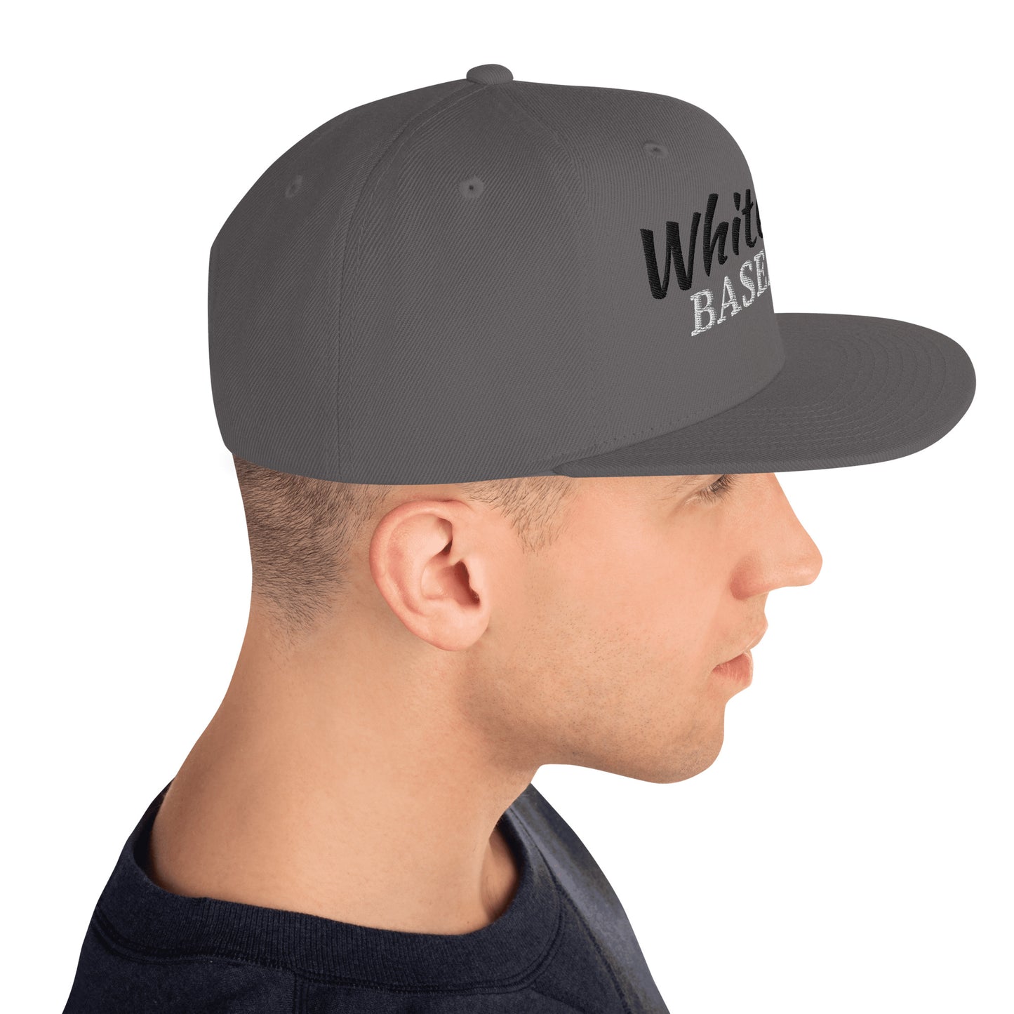 White Rose Text Snapback Hat