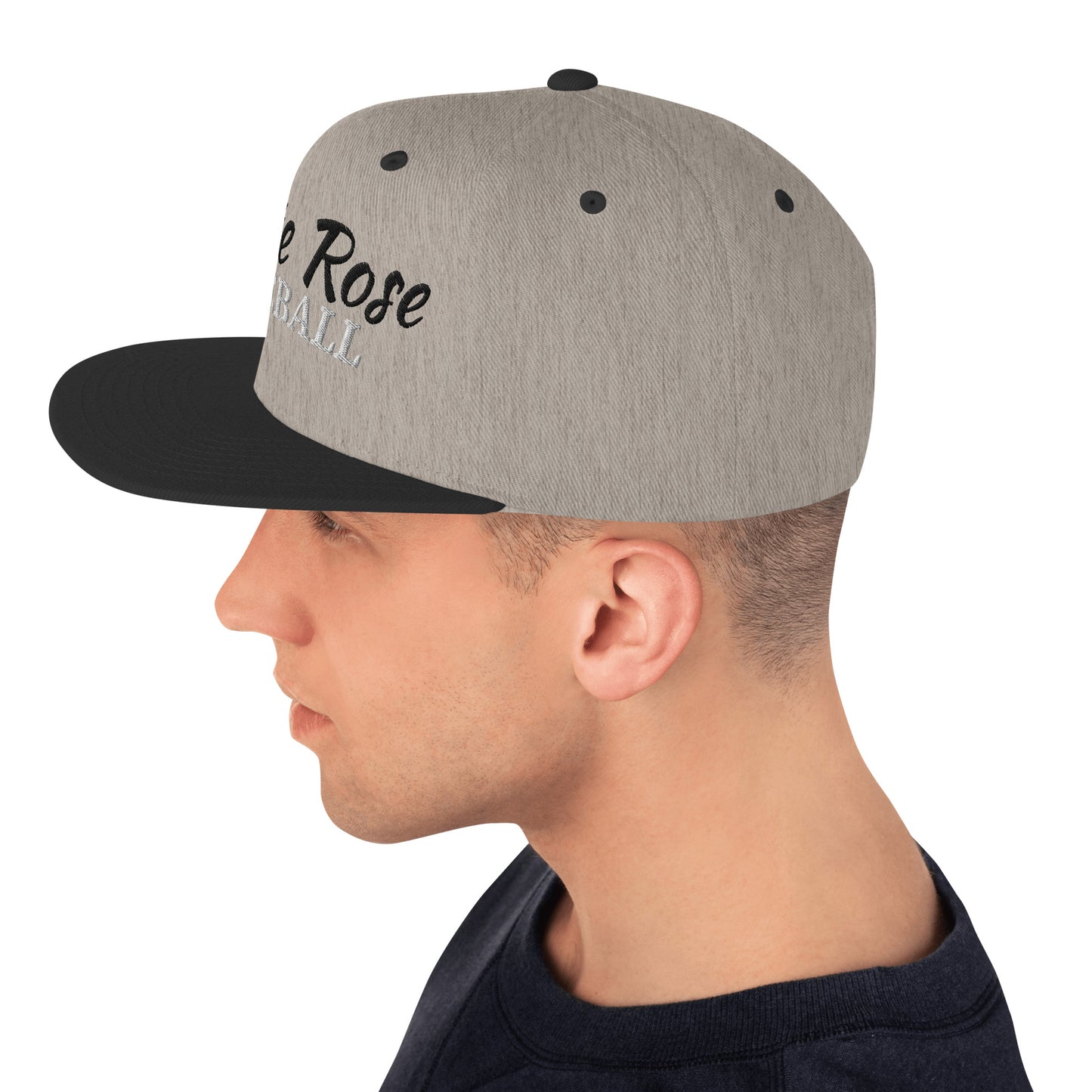 White Rose Text Snapback Hat