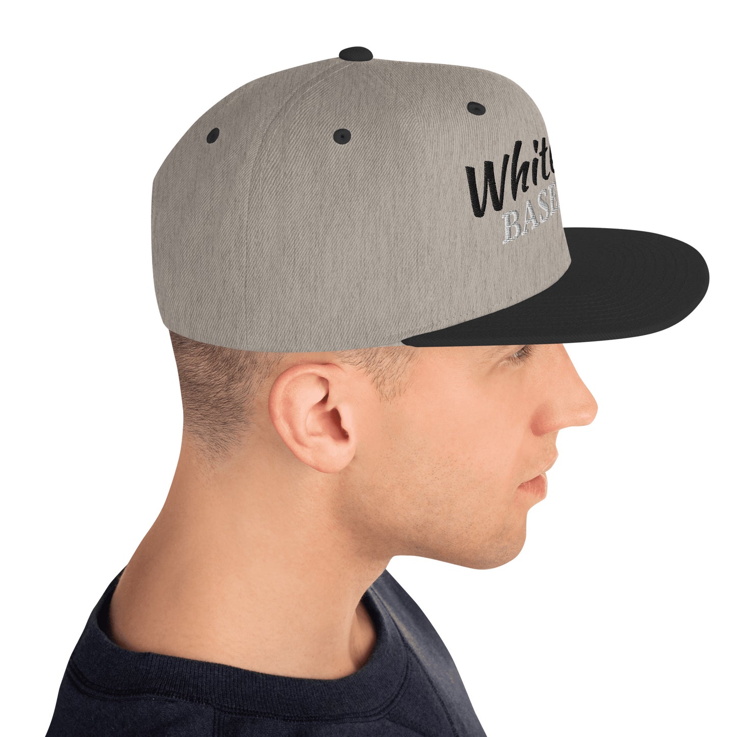 White Rose Text Snapback Hat