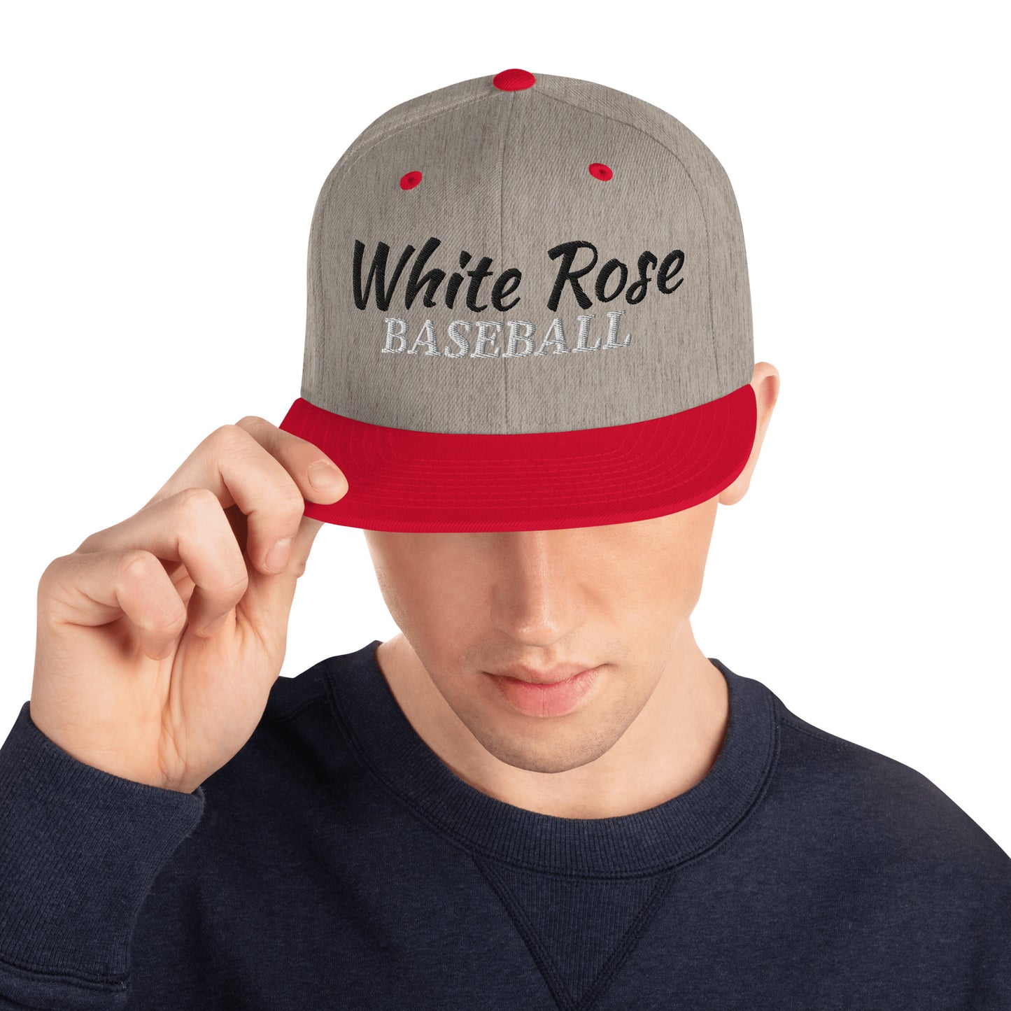 White Rose Text Snapback Hat