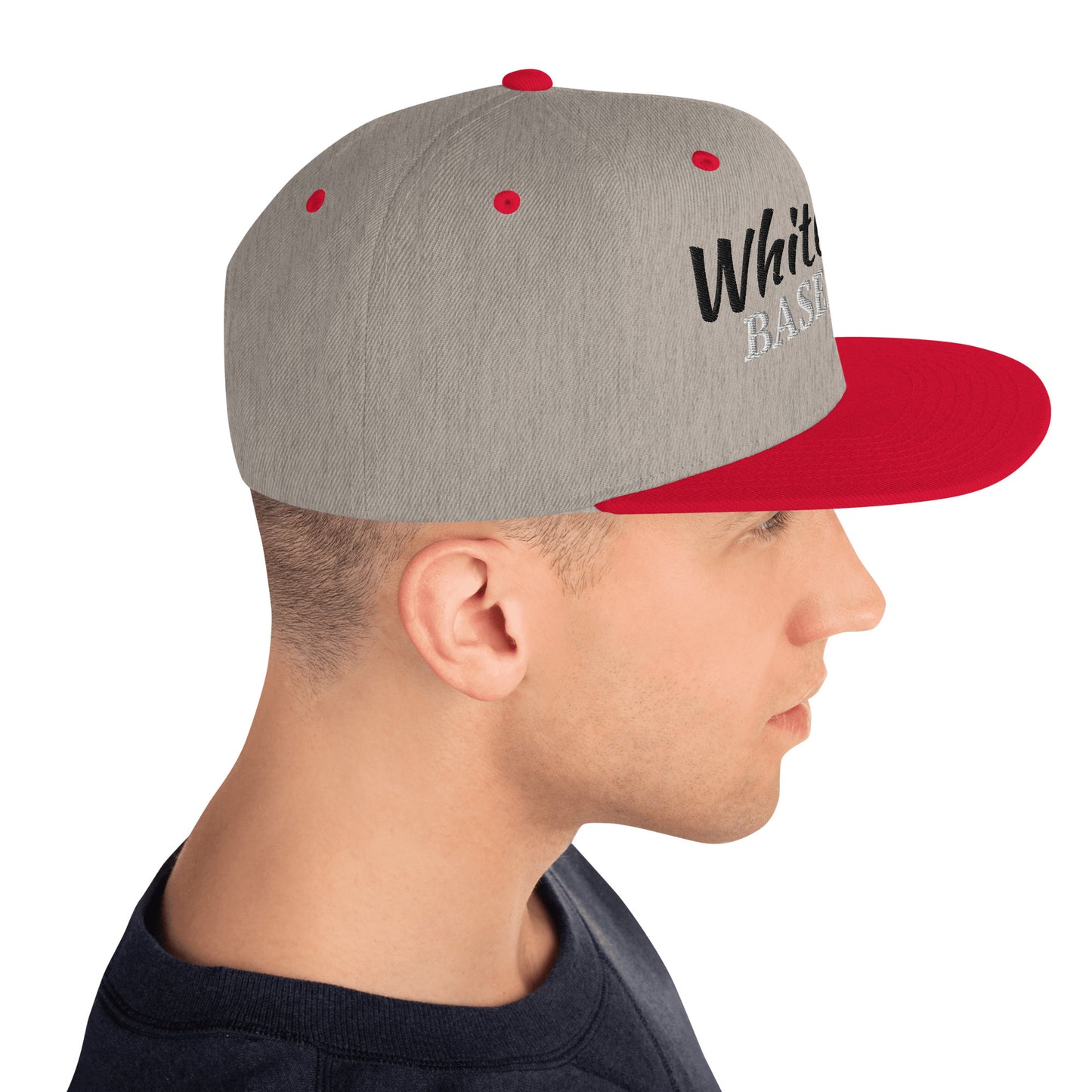 White Rose Text Snapback Hat