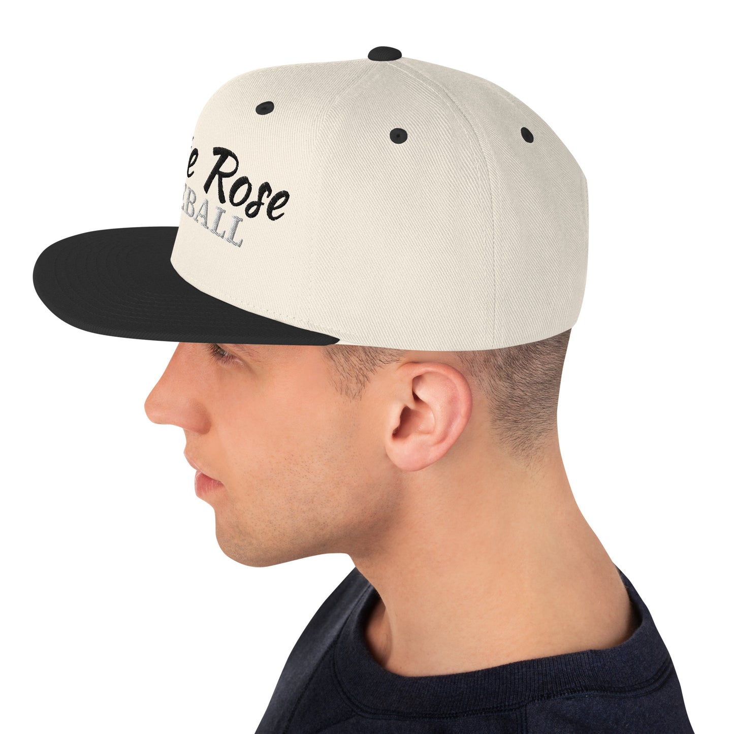 White Rose Text Snapback Hat