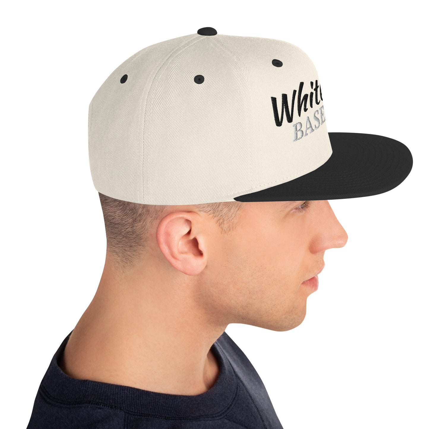 White Rose Text Snapback Hat